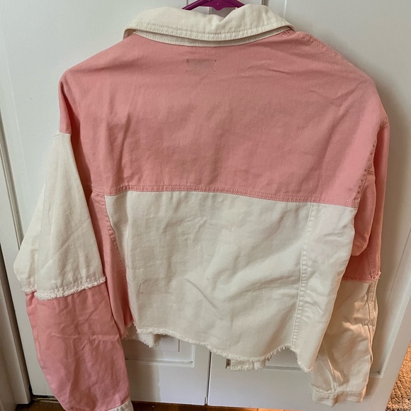 NWT - Francesca’s pink and white denim jacket - L - Picture 2 of 2